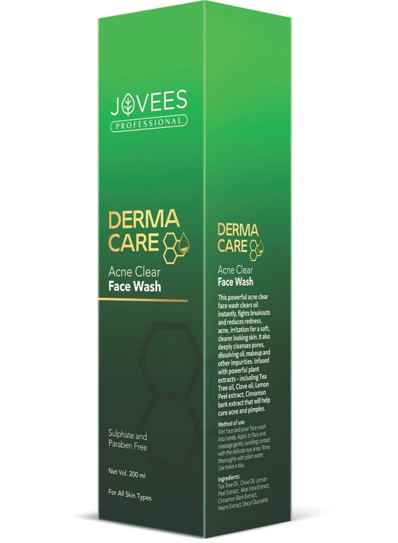 Jovees Professional Derma Care Acne Clear Face Wash |For Oily & Acne Prone Skin | Removes Impurities Improves Skin Texture 200ml - Image 1